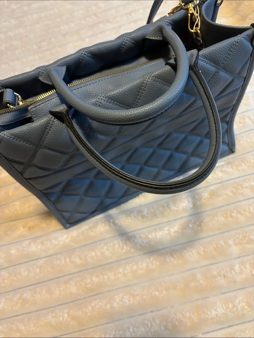 Quilted Top-Handle Tote Bag in Slate Blue